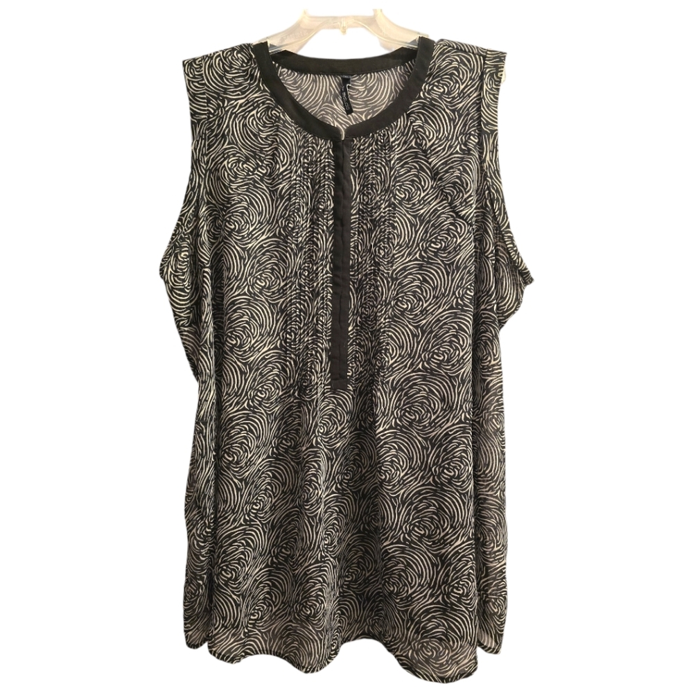 M.Studio Semi Sheer Blouse Sleeveless Black White Pattern Plus Size 22